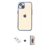 MARSİLYAN™- iPhone 14 Kılıf Vadi Minimal - Siyah Bilvis 3D Cam Ekran Koruyucu + Diamond Kamera Lens - KI