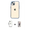 MARSİLYAN™- iPhone 14 Kılıf Vadi Minimal - Siyah Bilvis 3D Cam Ekran Koruyucu + Shine Kamera Lens - GS