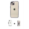 MARSİLYAN™- iPhone 14 Kılıf Vadi Minimal - Siyah Bilvis 3D Cam Ekran Koruyucu + Shine Kamera Lens - GS