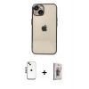 MARSİLYAN™- iPhone 14 Kılıf Vadi Minimal - Siyah Bilvis 3D Cam Ekran Koruyucu + Shine Kamera Lens - GS