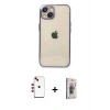 MARSİLYAN™- iPhone 14 Kılıf Vadi Minimal - Siyah Bilvis 3D Cam Ekran Koruyucu + Shine Kamera Lens - KI