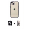 MARSİLYAN™- iPhone 14 Kılıf Vadi Minimal - Siyah Bilvis 3D Cam Ekran Koruyucu + PVD Metal Kamera Lens - MI