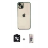 MARSİLYAN™- iPhone 14 Kılıf Vadi Minimal - Siyah Bilvis 3D Cam Ekran Koruyucu + PVD Metal Kamera Lens - MI