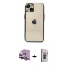 MARSİLYAN™- iPhone 14 Kılıf Vadi Minimal - Siyah Bilvis 3D Cam Ekran Koruyucu + Raze Metal Kamera Lens - MR