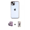 MARSİLYAN™- iPhone 14 Kılıf Vadi Minimal - Siyah Bilvis 3D Cam Ekran Koruyucu + Raze Metal Kamera Lens - MR