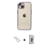 MARSİLYAN™- iPhone 14 Kılıf Vadi Minimal - Siyah Bilvis 3D Cam Ekran Koruyucu + Diamond Kamera Lens - PE