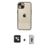 MARSİLYAN™- iPhone 14 Kılıf Vadi Minimal - Siyah Bilvis 3D Cam Ekran Koruyucu + PVD Metal Kamera Lens - PE
