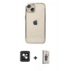 MARSİLYAN™- iPhone 14 Kılıf Vadi Minimal - Siyah Bilvis 3D Cam Ekran Koruyucu + PVD Metal Kamera Lens - PE