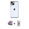 MARSİLYAN™- iPhone 14 Kılıf Vadi Minimal - Siyah Bilvis 3D Cam Ekran Koruyucu + Raze Metal Kamera Lens - GS