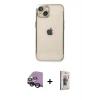 MARSİLYAN™- iPhone 14 Kılıf Vadi Minimal - Siyah Bilvis 3D Cam Ekran Koruyucu + Raze Metal Kamera Lens - SH