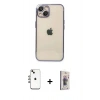 MARSİLYAN™- iPhone 14 Kılıf Vadi Minimal - Siyah Bilvis 3D Cam Ekran Koruyucu + Shine Kamera Lens - GI