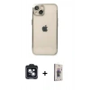 MARSİLYAN™- iPhone 14 Kılıf Vadi Minimal - Siyah Bilvis 3D Cam Ekran Koruyucu + PVD Metal Kamera Lens - SH