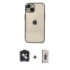 MARSİLYAN™- iPhone 14 Kılıf Vadi Minimal - Siyah Bilvis 3D Cam Ekran Koruyucu + PVD Metal Kamera Lens - SH