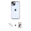MARSİLYAN™- iPhone 14 Kılıf Vadi Minimal - Siyah Bilvis 3D Mat Cam Ekran Koruyucu + Kırmızı Diamond Kamera Lens