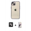 MARSİLYAN™- iPhone 14 Kılıf Vadi Minimal - Siyah Bilvis 3D Mat Cam Ekran Koruyucu + PVD Metal Kamera Lens - PE