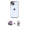 MARSİLYAN™- iPhone 14 Kılıf Vadi Minimal - Siyah Bilvis 3D Mat Cam Ekran Koruyucu + Raze Metal Kamera Lens - SH