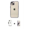 MARSİLYAN™- iPhone 14 Kılıf Vadi Minimal - Siyah Bilvis 3D Mat Cam Ekran Koruyucu + Siyah Shine Kamera Lens