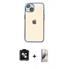 MARSİLYAN™- iPhone 14 Kılıf Vadi Minimal - Siyah Bilvis 3D Mat Cam Ekran Koruyucu + PVD Metal Kamera Lens - TU