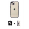 MARSİLYAN™- iPhone 14 Kılıf Vadi Minimal - Siyah Bilvis 3D Mat Cam Ekran Koruyucu + PVD Metal Kamera Lens - TU