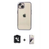 MARSİLYAN™- iPhone 14 Kılıf Vadi Minimal - Siyah Bilvis 3D Mat Cam Ekran Koruyucu + PVD Metal Kamera Lens - YL