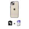 MARSİLYAN™- iPhone 14 Kılıf Vadi Minimal - Siyah Bilvis 5in1 3D Magic Cam Ekran Koruyucu + PVD Metal Kamera Lens - GS