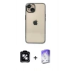 MARSİLYAN™- iPhone 14 Kılıf Vadi Minimal - Siyah Bilvis 5in1 3D Magic Cam Ekran Koruyucu + PVD Metal Kamera Lens - GS