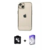 MARSİLYAN™- iPhone 14 Kılıf Vadi Minimal - Siyah Bilvis 5in1 3D Magic Cam Ekran Koruyucu + PVD Metal Kamera Lens - GS