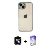 MARSİLYAN™- iPhone 14 Kılıf Vadi Minimal - Siyah Bilvis 5in1 3D Magic Cam Ekran Koruyucu + PVD Metal Kamera Lens - GS