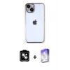 MARSİLYAN™- iPhone 14 Kılıf Vadi Minimal - Siyah Bilvis 5in1 3D Magic Cam Ekran Koruyucu + PVD Metal Kamera Lens - GS
