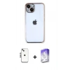 MARSİLYAN™- iPhone 14 Kılıf Vadi Minimal - Siyah Bilvis 5in1 3D Magic Cam Ekran Koruyucu + Gümüş Shine Kamera Lens