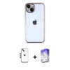 MARSİLYAN™- iPhone 14 Kılıf Vadi Minimal - Siyah Bilvis 5in1 3D Magic Cam Ekran Koruyucu + Mavi Shine Kamera Lens