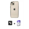 MARSİLYAN™- iPhone 14 Kılıf Vadi Minimal - Siyah Bilvis 5in1 3D Magic Cam Ekran Koruyucu + PVD Metal Kamera Lens - PE
