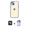 MARSİLYAN™- iPhone 14 Kılıf Vadi Minimal - Siyah Bilvis 5in1 3D Magic Cam Ekran Koruyucu + PVD Metal Kamera Lens - PE