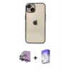 MARSİLYAN™- iPhone 14 Kılıf Vadi Minimal - Siyah Bilvis 5in1 3D Magic Cam Ekran Koruyucu + Raze Metal Kamera Lens - MR