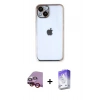 MARSİLYAN™- iPhone 14 Kılıf Vadi Minimal - Siyah Bilvis 5in1 3D Magic Cam Ekran Koruyucu + Raze Metal Kamera Lens - KI