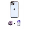 MARSİLYAN™- iPhone 14 Kılıf Vadi Minimal - Siyah Bilvis 5in1 3D Magic Cam Ekran Koruyucu + Raze Metal Kamera Lens - SH