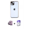 MARSİLYAN™- iPhone 14 Kılıf Vadi Minimal - Siyah Bilvis 5in1 3D Magic Cam Ekran Koruyucu + Raze Metal Kamera Lens - MR