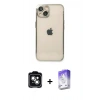 MARSİLYAN™- iPhone 14 Kılıf Vadi Minimal - Siyah Bilvis 5in1 3D Magic Cam Ekran Koruyucu + PVD Metal Kamera Lens - YL
