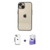 MARSİLYAN™- iPhone 14 Kılıf Vadi Minimal - Siyah Bilvis 5in1 5D Magic Hayalet Cam Ekran Koruyucu + Shine Kamera Lens - GI