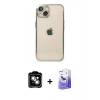 MARSİLYAN™- iPhone 14 Kılıf Vadi Minimal - Siyah Bilvis 5in1 5D Magic Hayalet Cam Ekran Koruyucu + Gümüş PVD Metal Kamera Lens