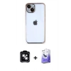 MARSİLYAN™- iPhone 14 Kılıf Vadi Minimal - Siyah Bilvis 5in1 5D Magic Hayalet Cam Ekran Koruyucu + Gümüş PVD Metal Kamera Lens