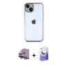 MARSİLYAN™- iPhone 14 Kılıf Vadi Minimal - Siyah Bilvis 5in1 5D Magic Hayalet Cam Ekran Koruyucu + Gümüş Raze Metal Kamera Lens