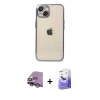 MARSİLYAN™- iPhone 14 Kılıf Vadi Minimal - Siyah Bilvis 5in1 5D Magic Hayalet Cam Ekran Koruyucu + Gümüş Raze Metal Kamera Lens