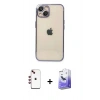 MARSİLYAN™- iPhone 14 Kılıf Vadi Minimal - Siyah Bilvis 5in1 5D Magic Hayalet Cam Ekran Koruyucu + Kırmızı Shine Kamera Lens