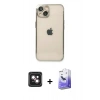 MARSİLYAN™- iPhone 14 Kılıf Vadi Minimal - Siyah Bilvis 5in1 5D Magic Hayalet Cam Ekran Koruyucu + Pembe PVD Metal Kamera Lens