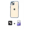 MARSİLYAN™- iPhone 14 Kılıf Vadi Minimal - Siyah Bilvis 5in1 5D Magic Hayalet Cam Ekran Koruyucu + Pembe PVD Metal Kamera Lens