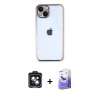 MARSİLYAN™- iPhone 14 Kılıf Vadi Minimal - Siyah Bilvis 5in1 5D Magic Hayalet Cam Ekran Koruyucu + PVD Metal Kamera Lens - SH