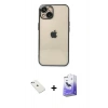MARSİLYAN™- iPhone 14 Kılıf Vadi Minimal - Siyah Bilvis 5in1 5D Magic Hayalet Cam Ekran Koruyucu + Diamond Kamera Lens - SABE