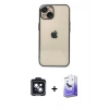 MARSİLYAN™- iPhone 14 Kılıf Vadi Minimal - Siyah Bilvis 5in1 5D Magic Hayalet Cam Ekran Koruyucu + Siyah PVD Metal Kamera Lens
