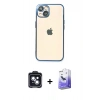 MARSİLYAN™- iPhone 14 Kılıf Vadi Minimal - Siyah Bilvis 5in1 5D Magic Hayalet Cam Ekran Koruyucu + Siyah PVD Metal Kamera Lens